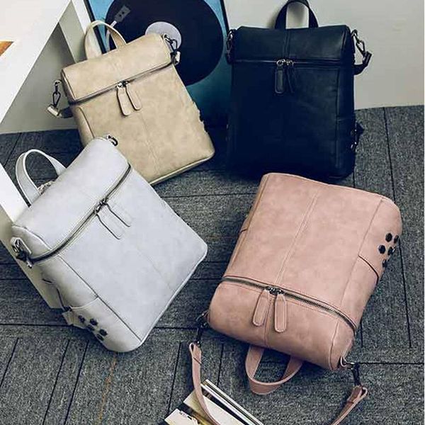 

backpack style 2021 pu leather women waterproof ladies zipper female casual shoulder bag teenager school