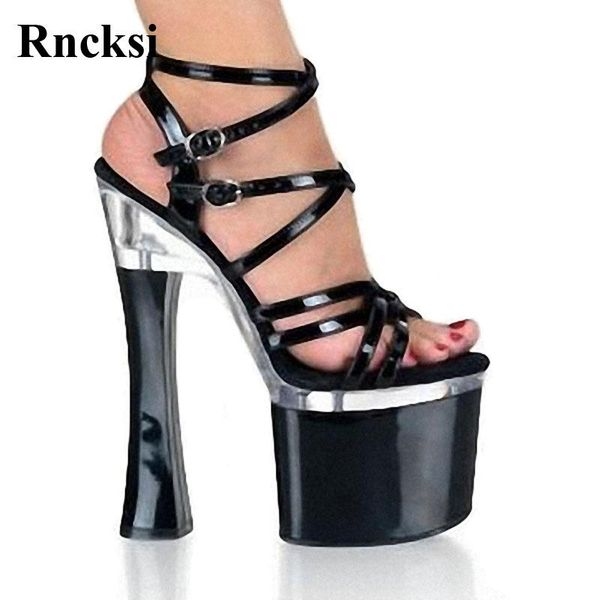 

dress shoes rncksi pole dance sandals women platform with straps 18cm square high heels women's, Black