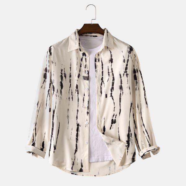 

2021 long sleeve casual printed new men's shirtslim fit fashion floral print dress males clothes, White;black
