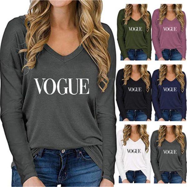 

trend v neck long sleeve loose designer spring new female loose casual tshirts women vogue letter t-shirts fashion, White