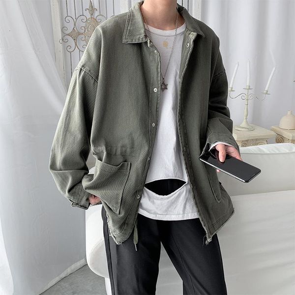 

spring thin cotton jacket men's fashion solid color pocket tooling jacket men streetwear loose hip hop bomber men m-2xl, Black;brown