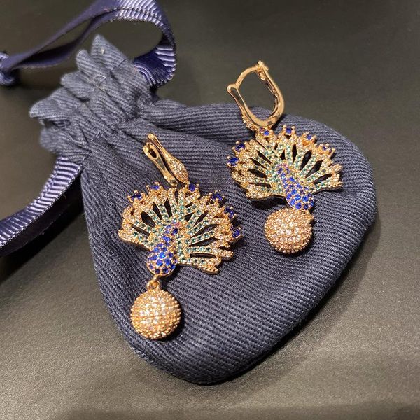 

dangle & chandelier rainbow cubic zirconia trendy peacock earring for women, Silver