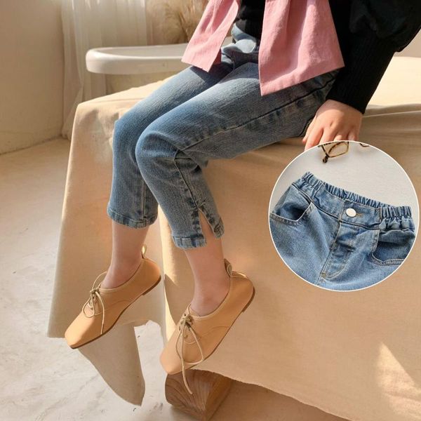 

wlg girls jean kids skinny jeans spring summer denim blue solid trousers baby girl fashion all match clothes for 2-7 years