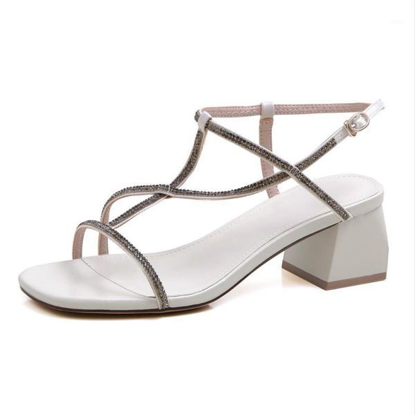 

sandals fashion classic women 2021 summer casual med heels gladiator female elegant narrow band lady shoes black white1