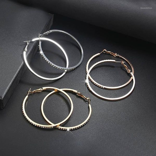 

56mm big circle hoop earrings for women hanging charm cubic zirconia simple punk brinco round earrings party jewelry gift 20201, Golden;silver