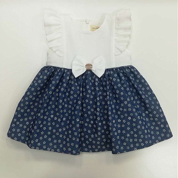 

мода горячий новый товар круглый шеи шище джинсовая маленький цветочный лук дизайн новый год новогодняя партия партия юбка девочка платье, Red;yellow