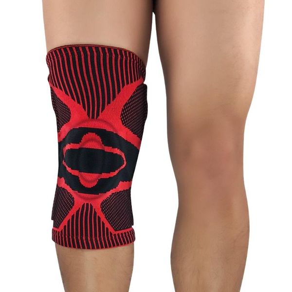 

1 pc knee brace knee compression sleeve silicone pad spring support recovery volleyball fitness sport safety protector, Black;gray
