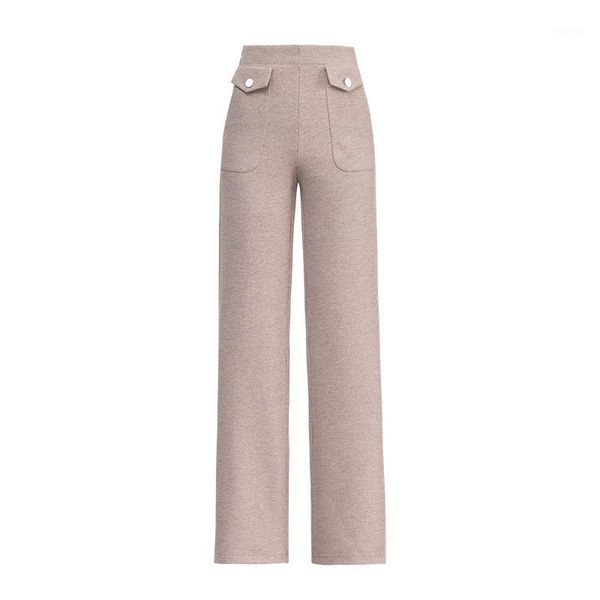 

knitted trousers full length office lady elastic waist pockets ropa de invierno para mujer solid high waist wide leg pants1, Black;white