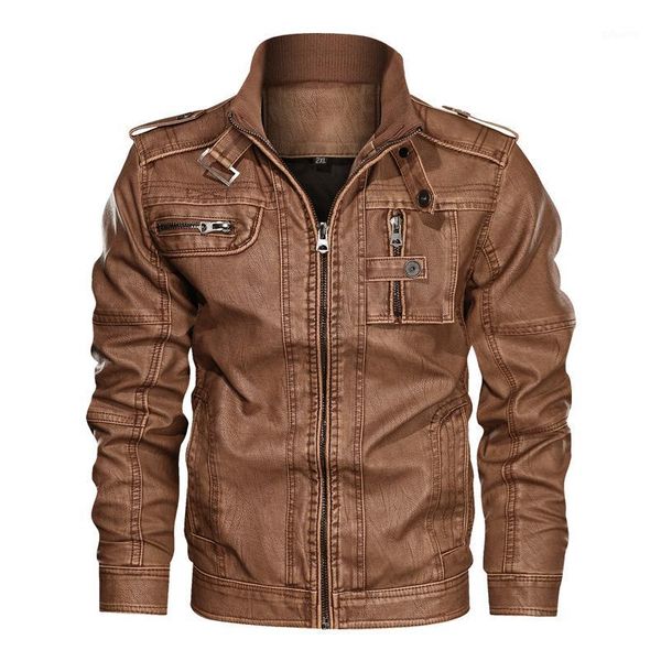 

mens leather jackets motorcycle stand collar zipper pockets male plus size pu coats men faux leather retro solid outerwear1, Black