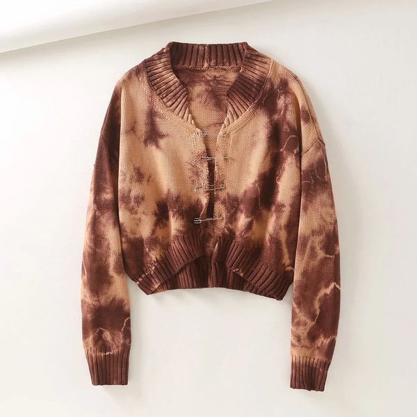 

2021 new lazy tie dyed women's autumn and winter gradient pin loose sweater jacket ira1, Black;brown
