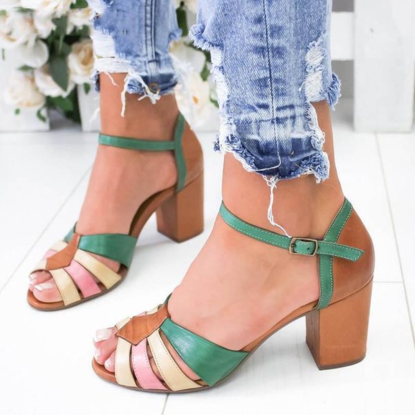 

summer sandals women ankle buckle high heels female peep toe fashion sandalias mixed color ladies shoes plus size, Black