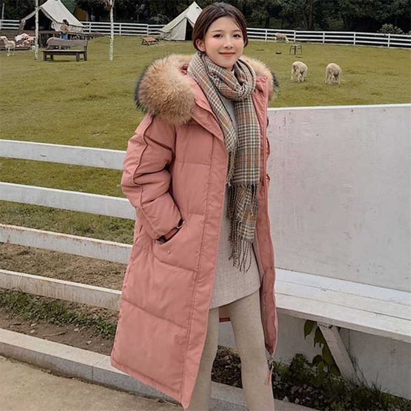 

2020 long women's hooded down parka ladies new warm winter women loose big fur collar jacket coat elegant, Black