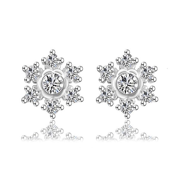 

new japanese and korean fashion snowflake zircon earrings women's 925 pure silver jewelry simple earrings trinkets, Golden