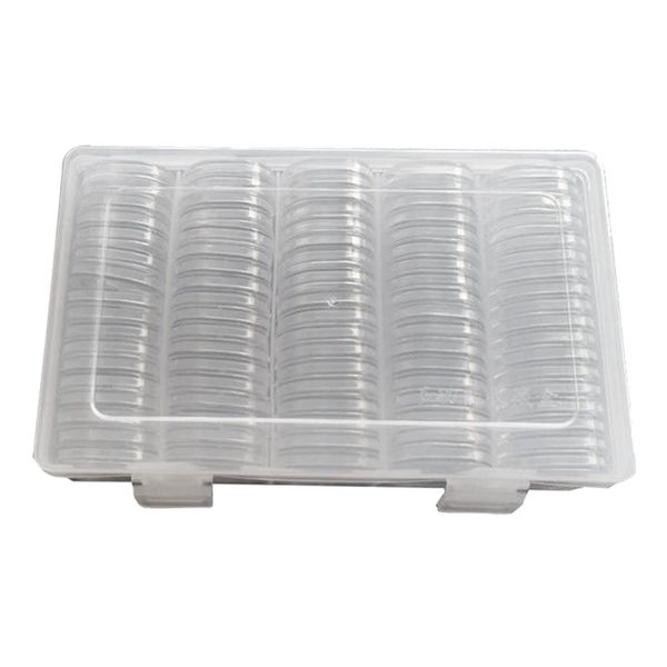 

coin capsules round plastic coin holder case w/ storage organizer box for supplies ( 27mm , 9 pieces