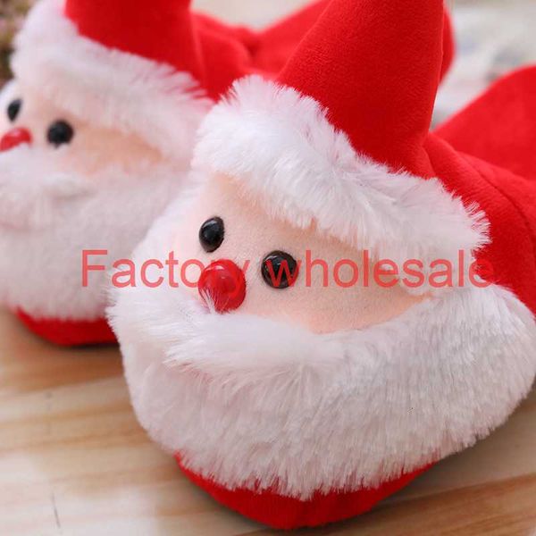 

lovely cartoon santa claus in autumn and winter christmas eve warm cotton slippers for couples at home, Black