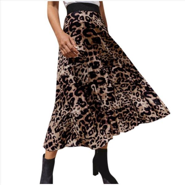 

women fashion skirts pleated skirt leopard print elasticated high waist midi skirt streetwear female casual skirt #yj2, Black