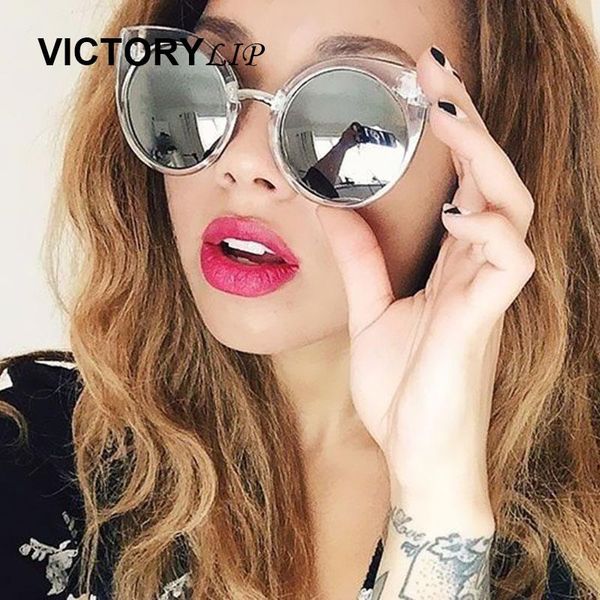 

victorylip men brand designer eyewear metal glasses flat mirror cat eye sunglasses classic women fashion retro rose gold retro, White;black