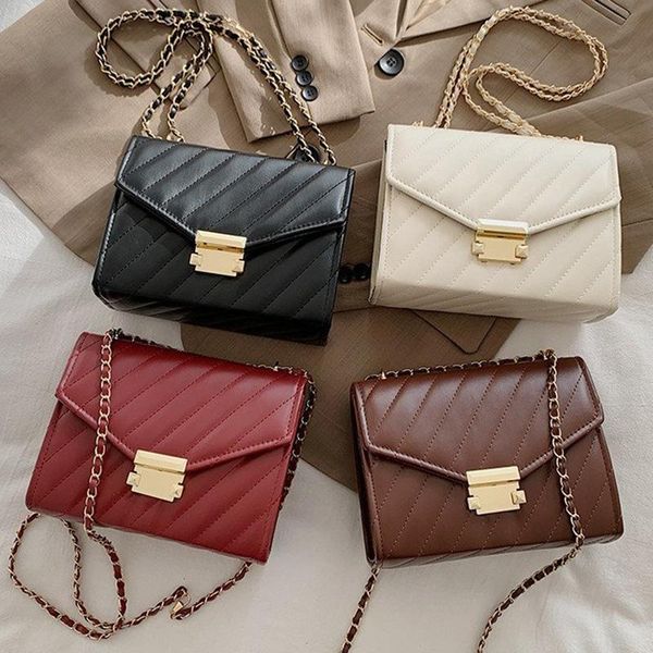 

fashion new style thread pu leather crossbody bags 2021 white elegant quality ladies metal chain handbags red shoulder hand bag