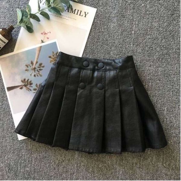 

leather girl's small pleated autumn and winter foreign little girl pu children's baby short skirt academy sle, Blue