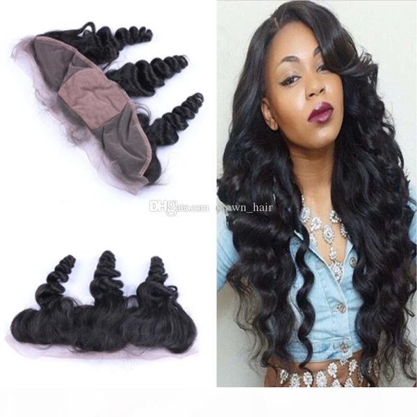 

9a peruvian loose wave human hair ear to ear lace frontals silk base 4x4'' middle 3 part loose curly lace frontal closure, Black;brown