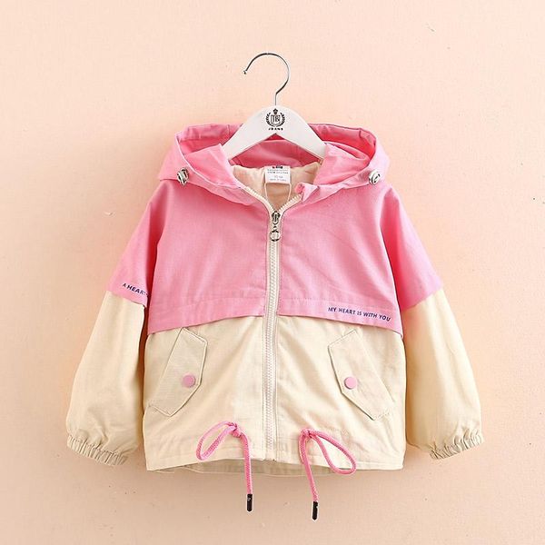 

coat 2021 spring autumn 2-6 8 10 years children's outerwear & coats hooded color patchwork short design trench for baby kids girl, Blue;gray
