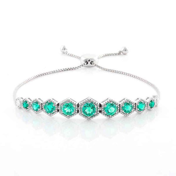 

new fashion adjustable length round cut lab grown emerald bezel setting 10k solid gold bracelets for women, Golden;silver