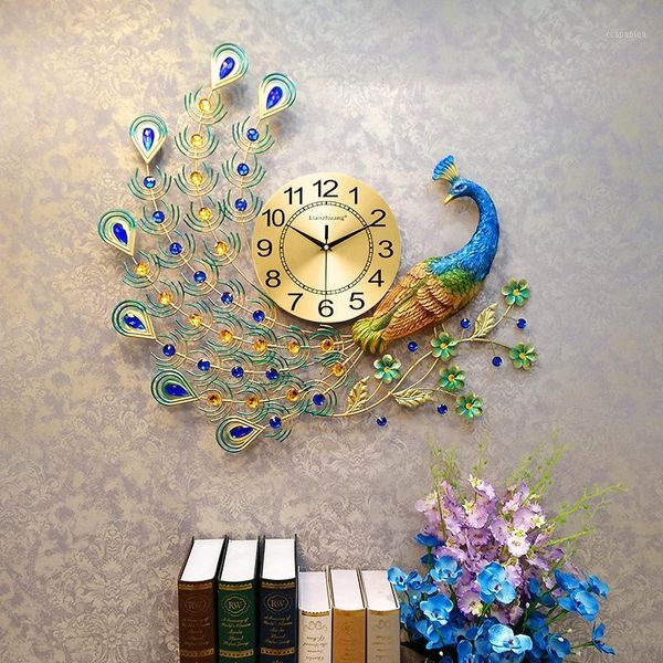 

decorative wall clock on living room modern creative peacock silent wall clocks1