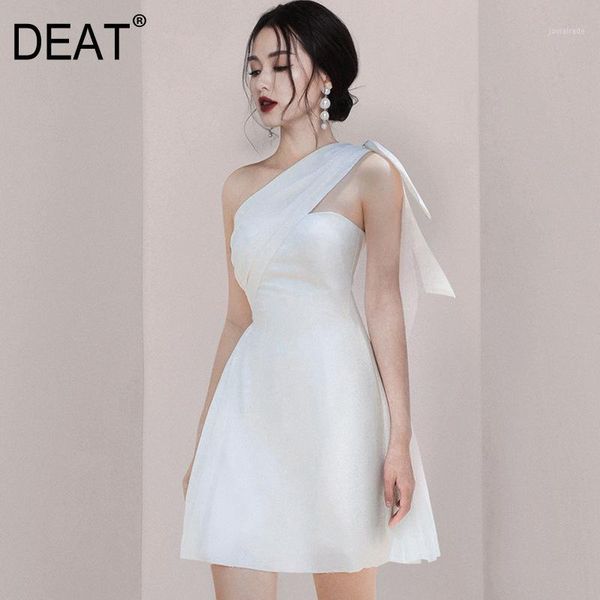 

casual dresses [deat] 2021 banquet party women mini dress formal asymmetrical tassel design slim waist strapless fashion clothes am5151, Black;gray