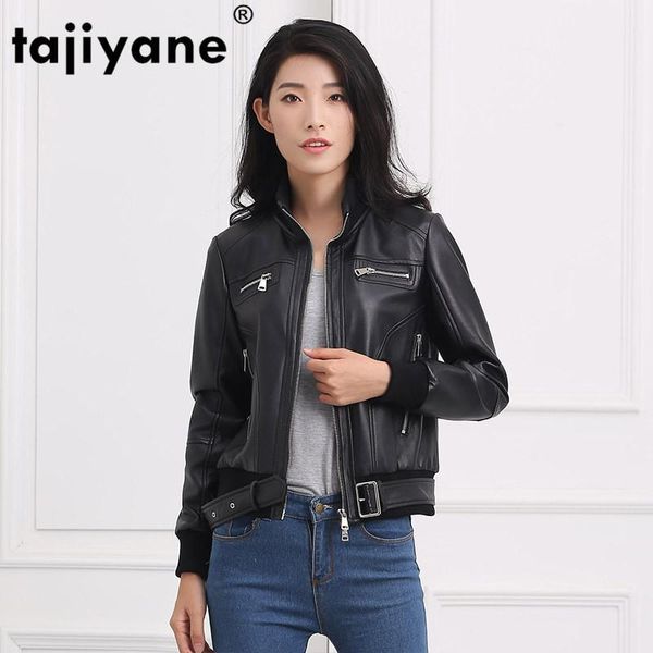 

tajiyane 2020 spring autumn genuine leather jacket women sheepskin coat fashion korean motobiker short jackets yfn-1515 wpy3331, Black