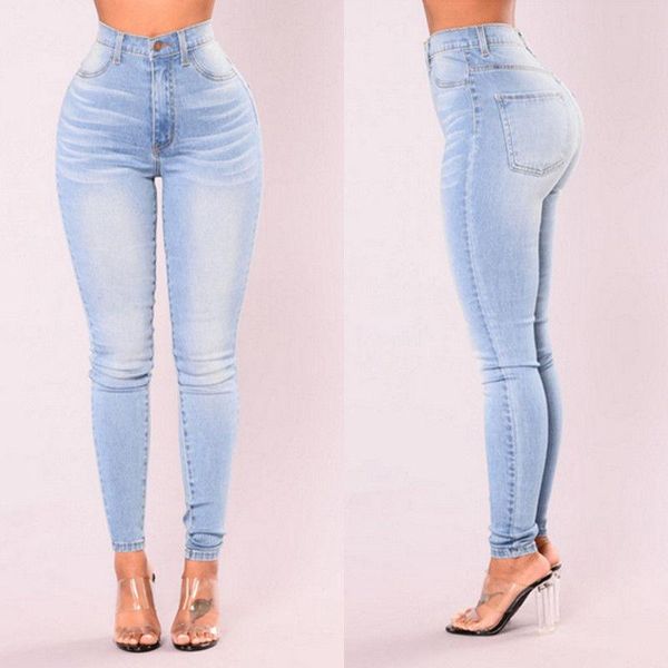 

women denim skinny pants high waist stretch slim fit trousers female casual pencil pants with pockets s-2xl, Black;white