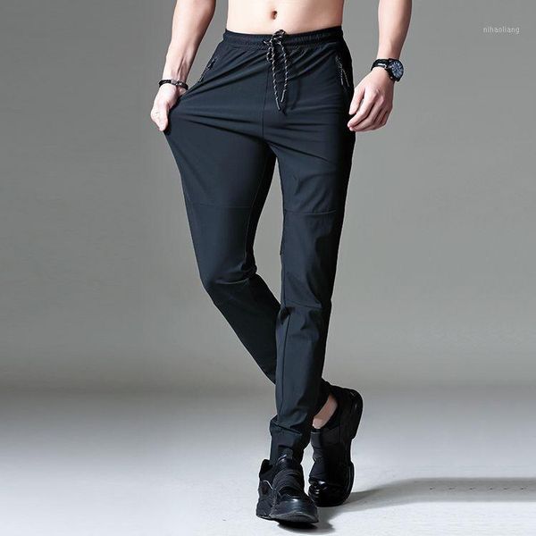 

men's pants men summer casual feet sports quick drying ice silk stretch1, Black