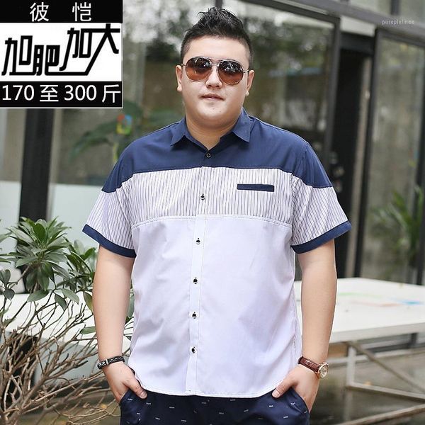 

new 9xl 8xl 6xl 5xl men shirt short sleeve casual social male dress shirts man slim striped shirt camisa masculina1, White;black