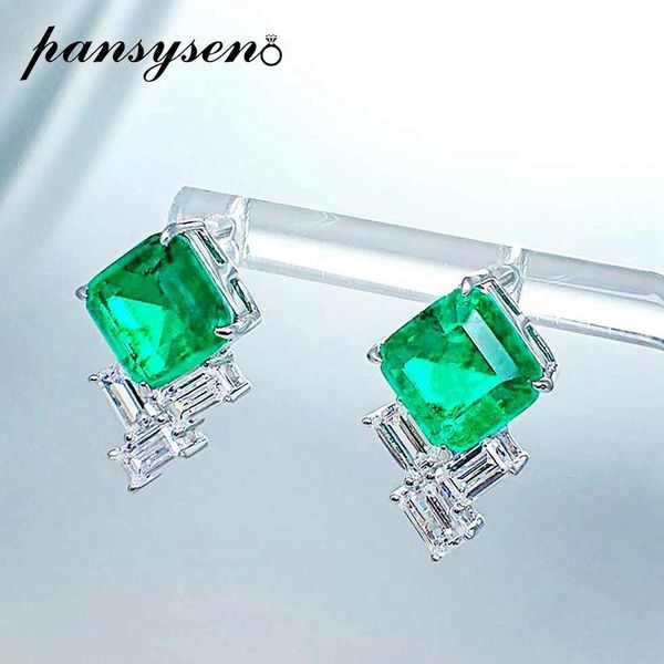 

pansysen 100% 925 sterling silver emerald created moissanite stud earrings for women wedding anniversary fine jewelry wholesale, Golden;silver