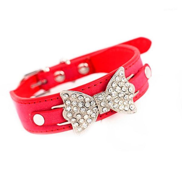 

pet accessories 2021 dog collar bling crystal with leather bow necklace pet puppy cat new correa perro honden halsband@271