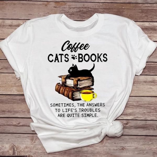 

women t-shirts printing cat coffee paw short sleeve cute 90s animal lady tshirt female ladies print graphic tee t-shirt, White