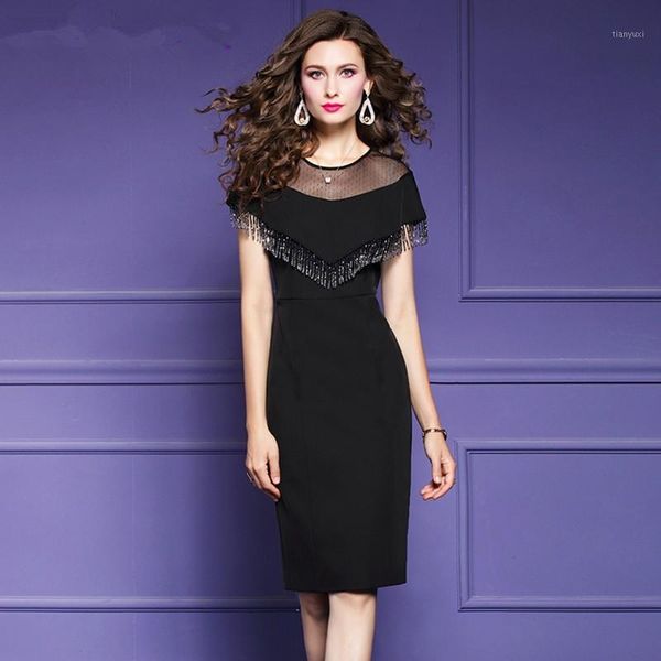 

women summer luxury beading tassel dress festa wedding cocktail party robe femme pencil vestidos plus size 3xl1, Black;gray