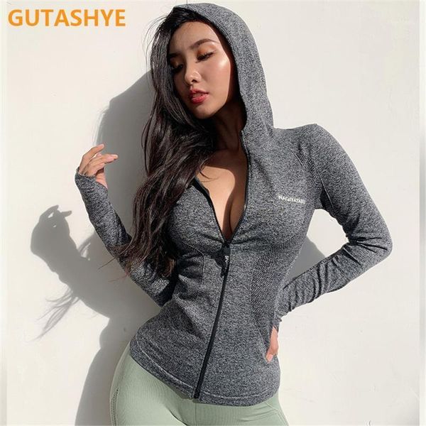 

yoga outfits women sport jacket zipper coat motion clothes quick dry running hoodies long sleeve sportwear gym fitness hooded, White;red