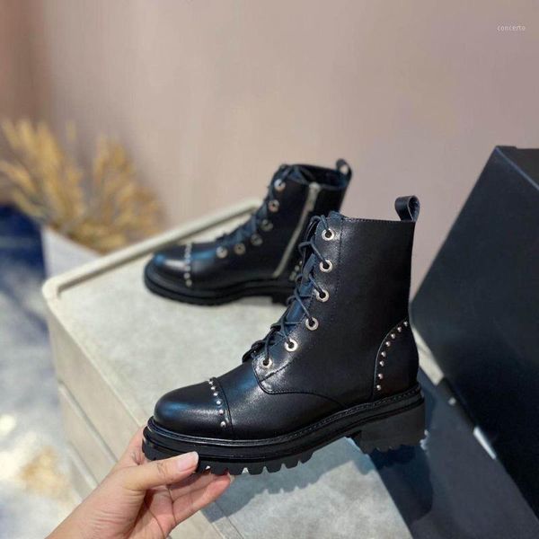 

women ankle boot genuine leather lace up thick heel boots black 2020 fashion motorcycle rubber non-slip waterproof women boots1