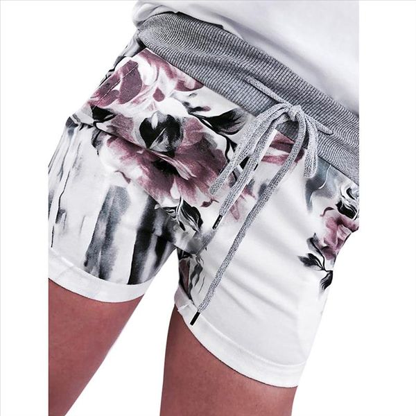 

womens casual floral print high waist bandage drawstring shorts summer shorts feminino cortos mujer 2021 new spodenki, White;black