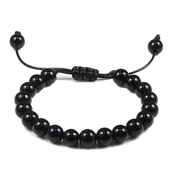 

8mm black stone bracelet adjustable braided thread bangles natural lava rock beads yoga healing balance bracelets for men women