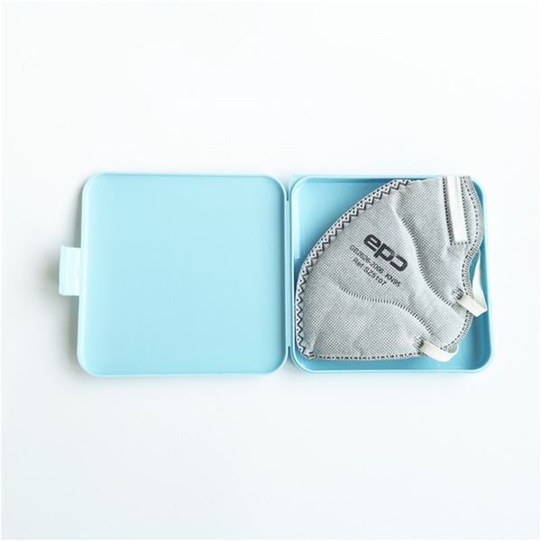 

food grade pp square face mask case dustproof antibacterial mask holder box container portable pollution-protective mask bags h12707, White