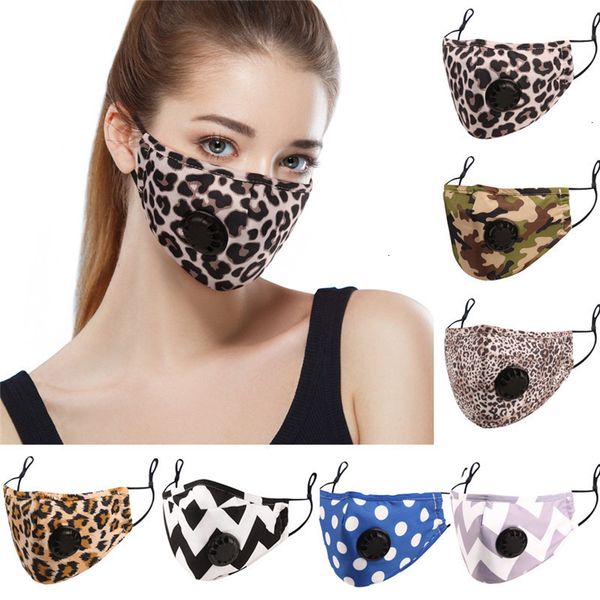 

pm2.5 mask dustproof masks filter cotton with breathing valve leopard camouflage anti-smog washable face mouth cover gwa934
