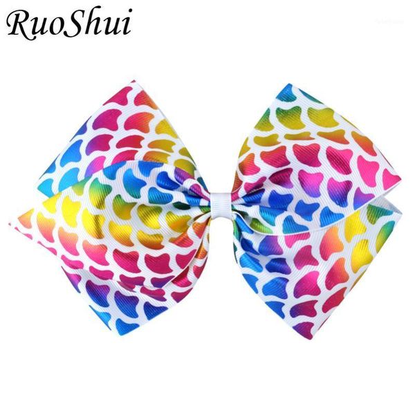 

1pcs 7inch girls cute big print grosgrain ribbon hair bow children popular hair clips bowknot headwear women accessories1, Slivery;white