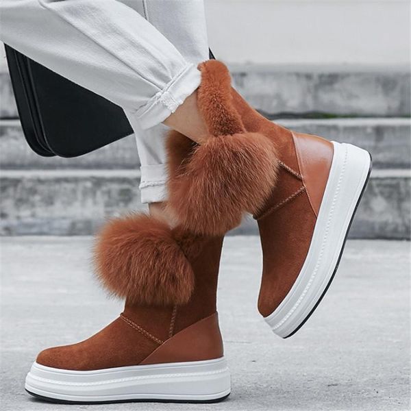 

plush snow boots women shoes fashion genuine leather shoes women winter boots with fur warm platform woman high quality, Black