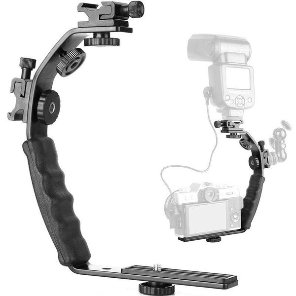

camera l bracket mount video grip l-bracket dual flash cold shoe mount 1/4 inch tripod screw, heavy duty padded hand grip dslr