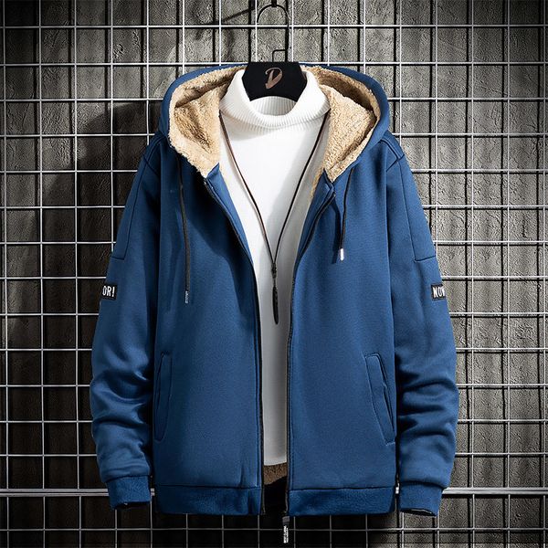 

2021 new fleece autumn jacket men coat hooded casual mens thick warm overcoat fashion slim male trendy outfit solid new arrival mxut, Black