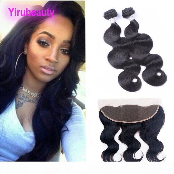 

peruvian unprocessed human hair 8-30inch body wave bundles with 13x4 lace frontal pre plucked ear to ear 3 pieces lot, Black;brown