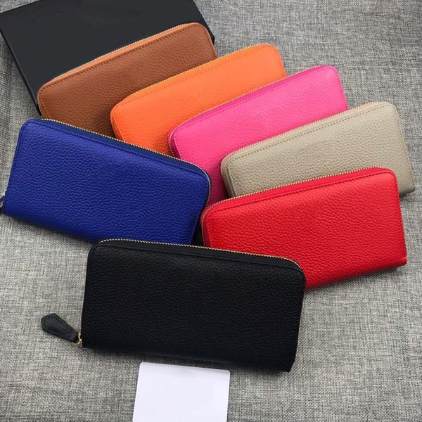 

classic zipper long wallets for women lychee pattern card holders for ladies leather pvc shoulder bag wallet for woman 20cm*10cm 7 colors, Red;black