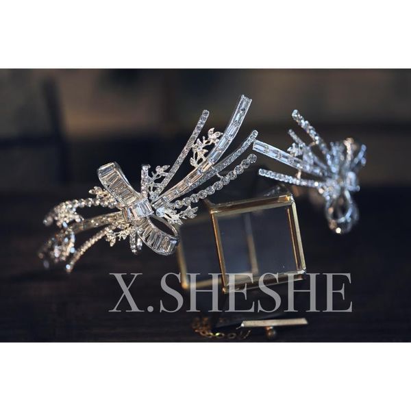 

korean new style sweet and bright luxury water diamond bow headband crown bridal headdress wedding dress accessories, Silver