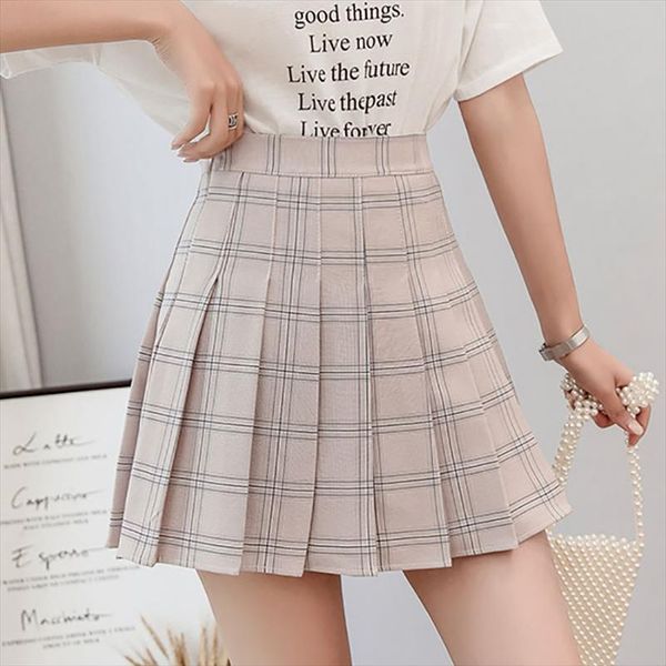 

preppy lolita style plaid mini skirt women summer new khaki pink high waist pleated skirt ulzzang kawaii schoolgirl short, Black